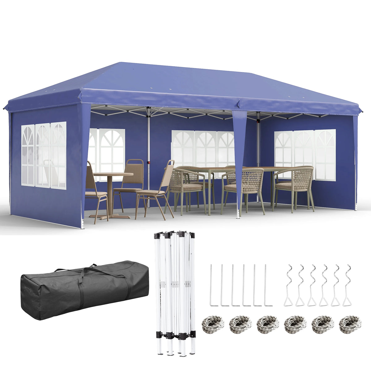 Outsunny 6m Garden Pop Up Gazebo Height Adjustable