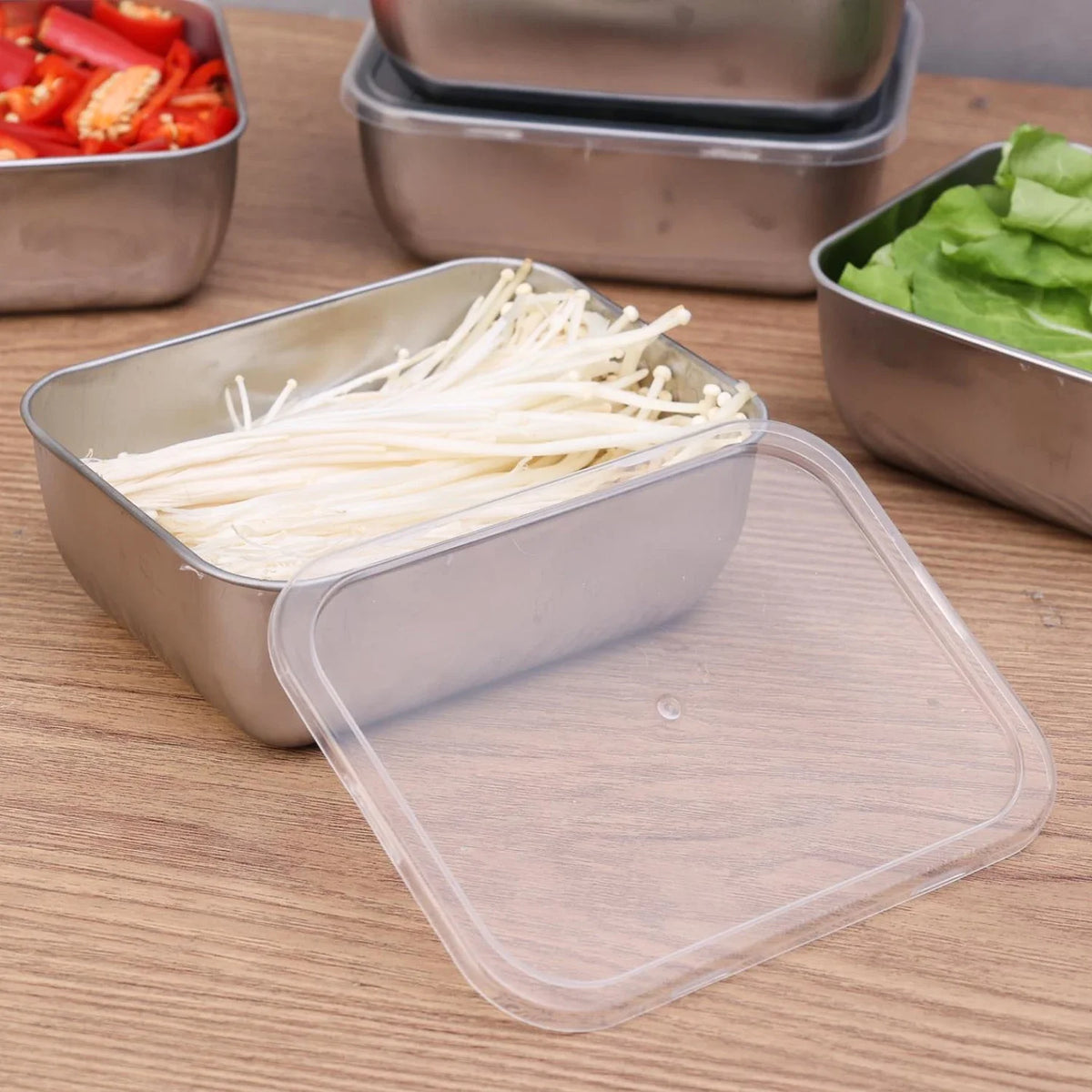 Stainless Steel Food Storage Container Fridge Fresh-Keep Storage