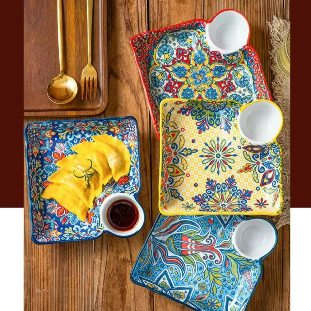Bohemian Dumpling Plate Vinegar Dish Ceramic Plate Segmented