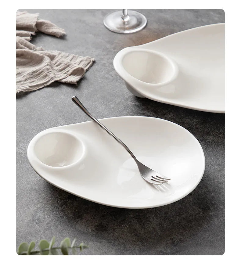 1pc White Ceramic Dumpling Plate Vinegar Dish Special