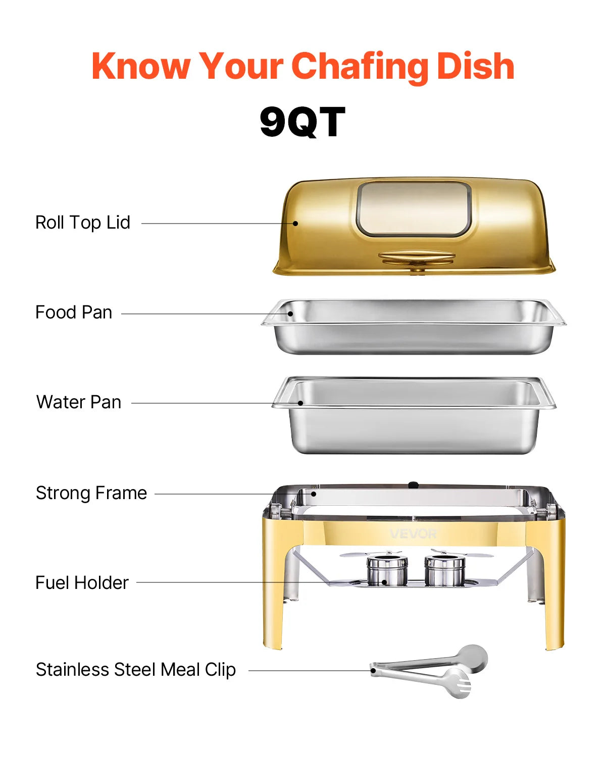 Succebuy 9qt Roll Top Chafing Dish Buffet Stainless