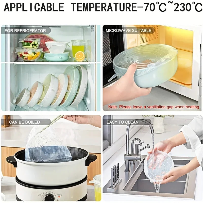 6pcs/Set Silicone Stretch Lids Reusable Durable Food Storage