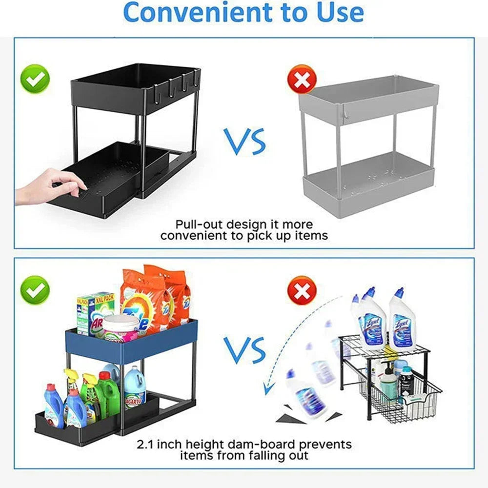 2-Tier Under Sink Organizers Storage Sliding L-Shape Under