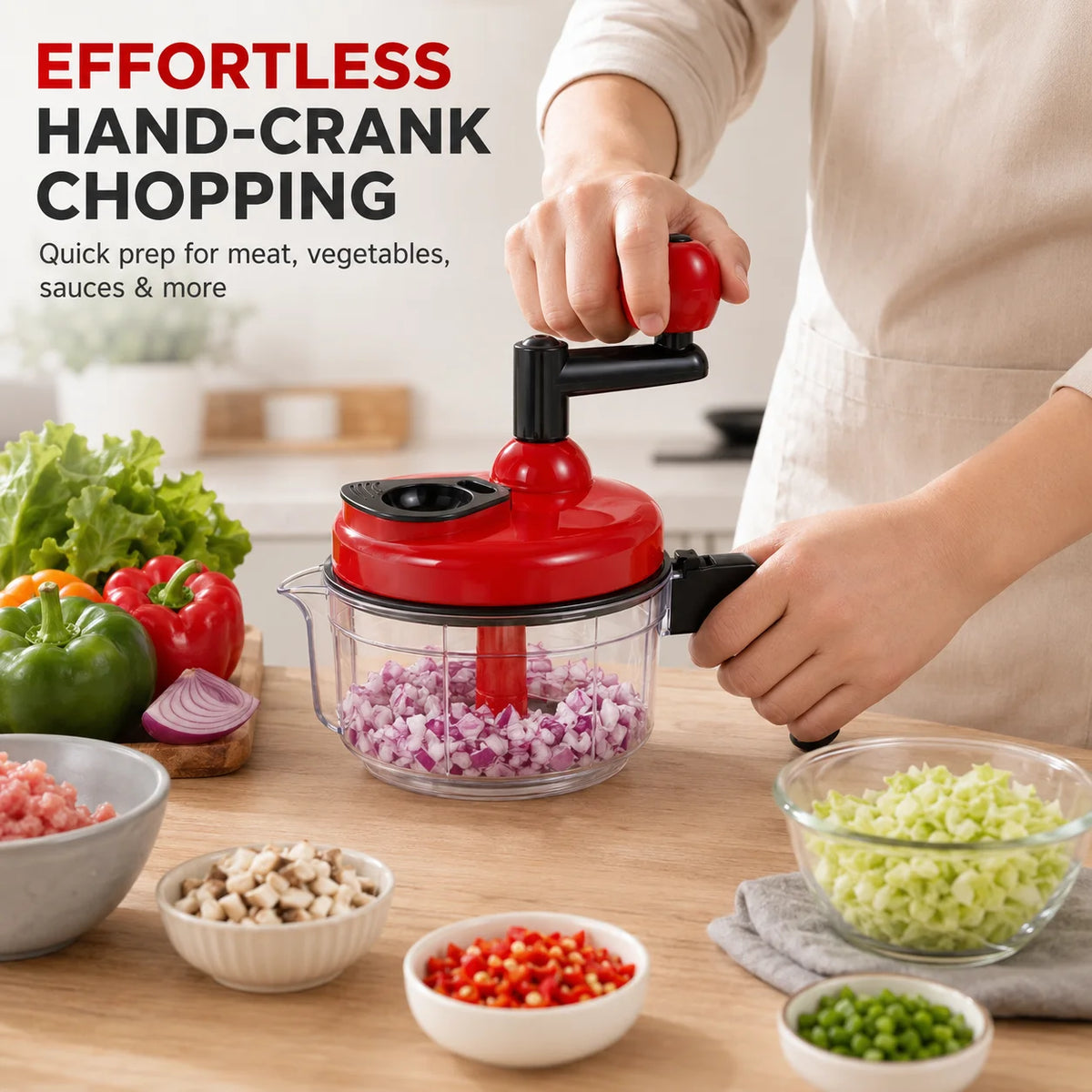 Food Chopper Quick Hand Crank Vegetable Processor Onion