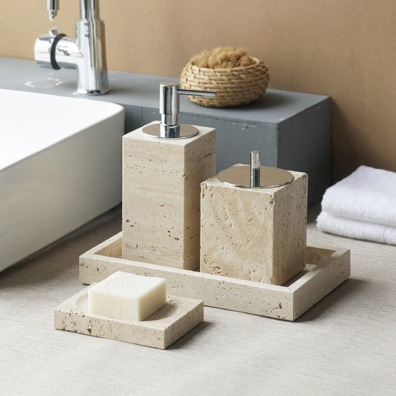 Beige Travertine Bathroom Natural Marble Soap Dispenser Soap