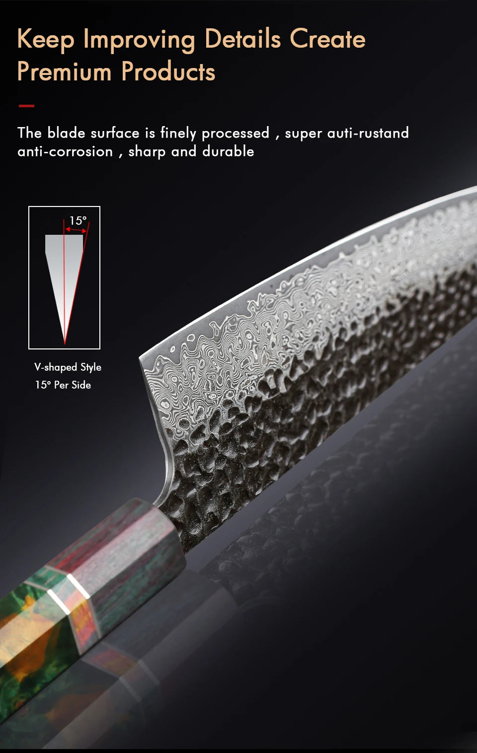 Turwho 7-Inch Santoku Knife Japanese Chef Knife Hand