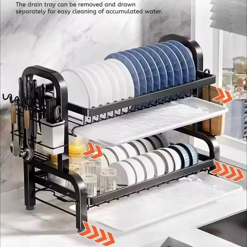 Dish Drying Rack 3-Tier Compact Dish Rack Drainboard