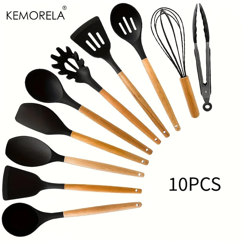 Kemorela 10pc Silicone Cooking Utensils Heat Resistant Non-Stick
