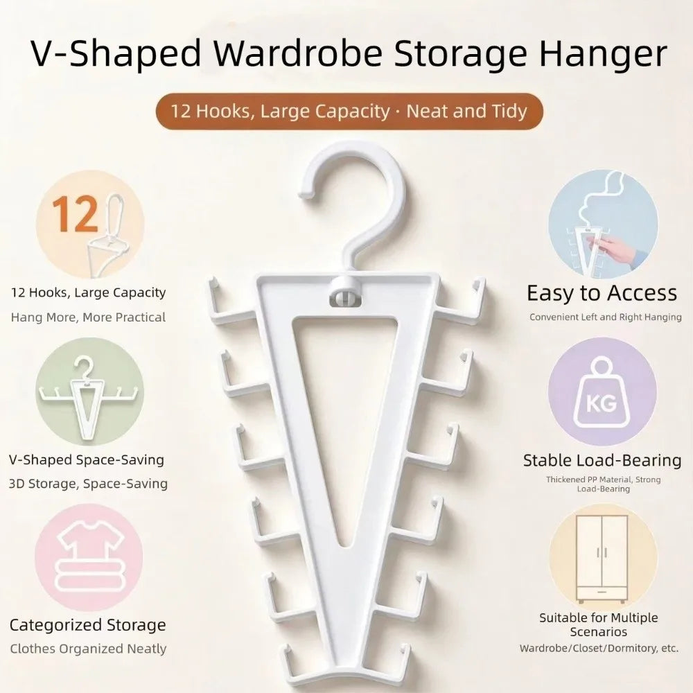 2pcs 12 Hooks V-Shape Hanger Rotatable Space Saving