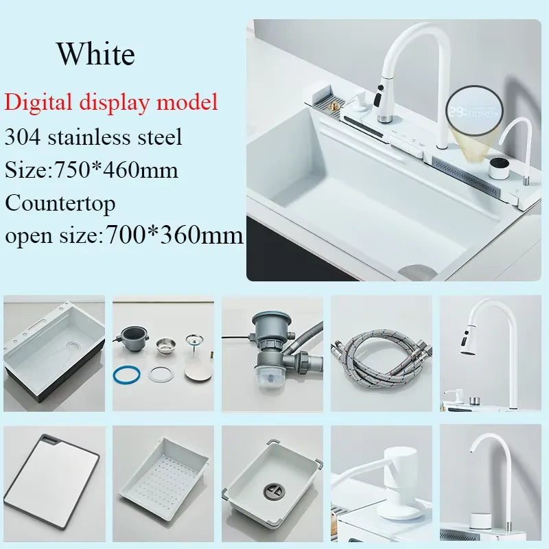 Stainless Steel Waterfall Sink Large Slot Integrated Digital