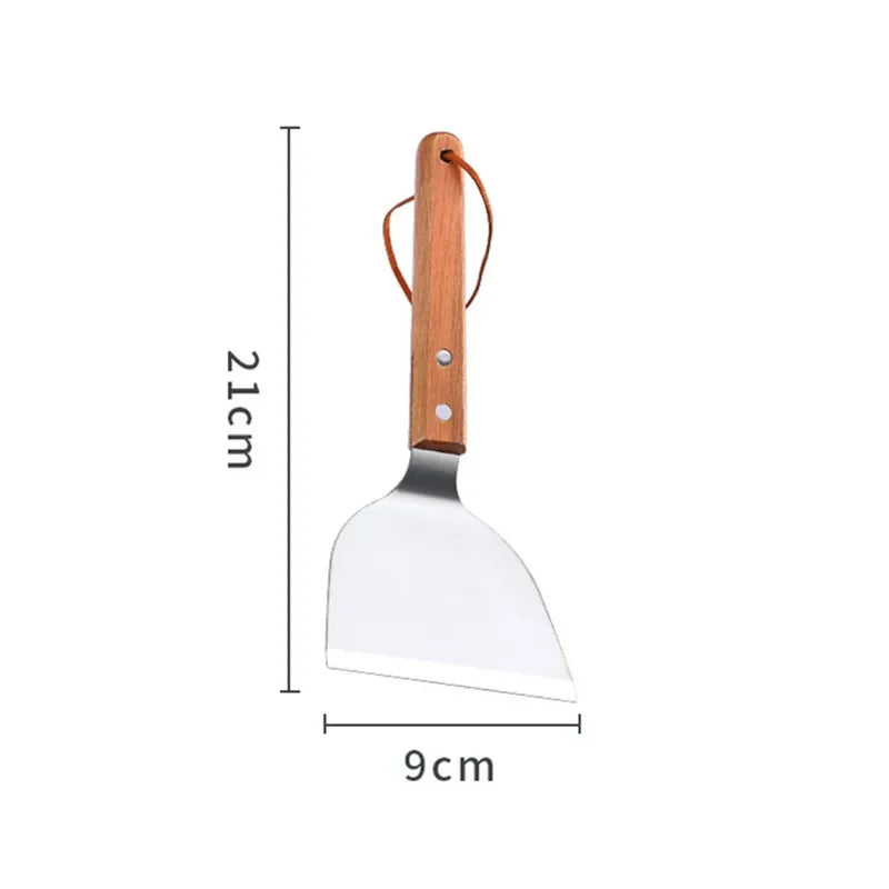 Stainless Steel Wooden Handle Teppanyaki Shovel Non-Slip Frying