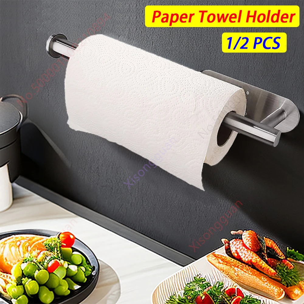 1/2pcs Paper Towel Holder Toilet Paper Holder Adhesive