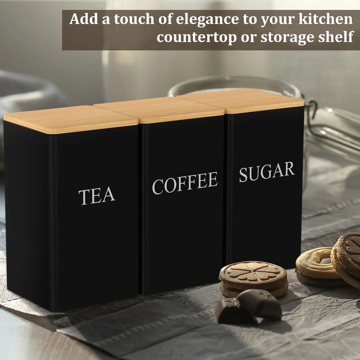 3pcs Coffee Bean Tea Sugar Jars Vacuum Sealed