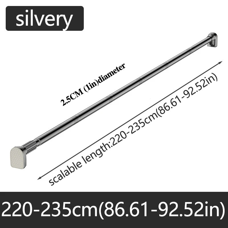 Silvery Adjustable Stainless Steel Shower Curtain Rod Clothes