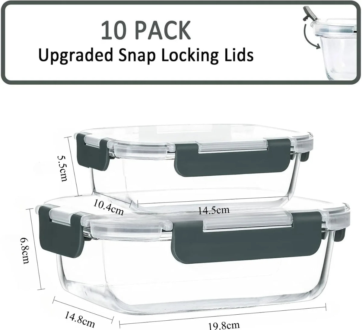10 Sets Glass Food Storage Containers Lids Airtight