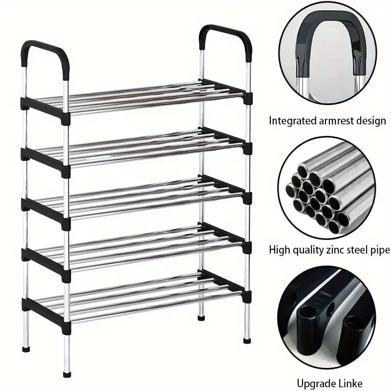 Shoe Rack Multi-Layer Dustproof Door Black Shoe Cabinet