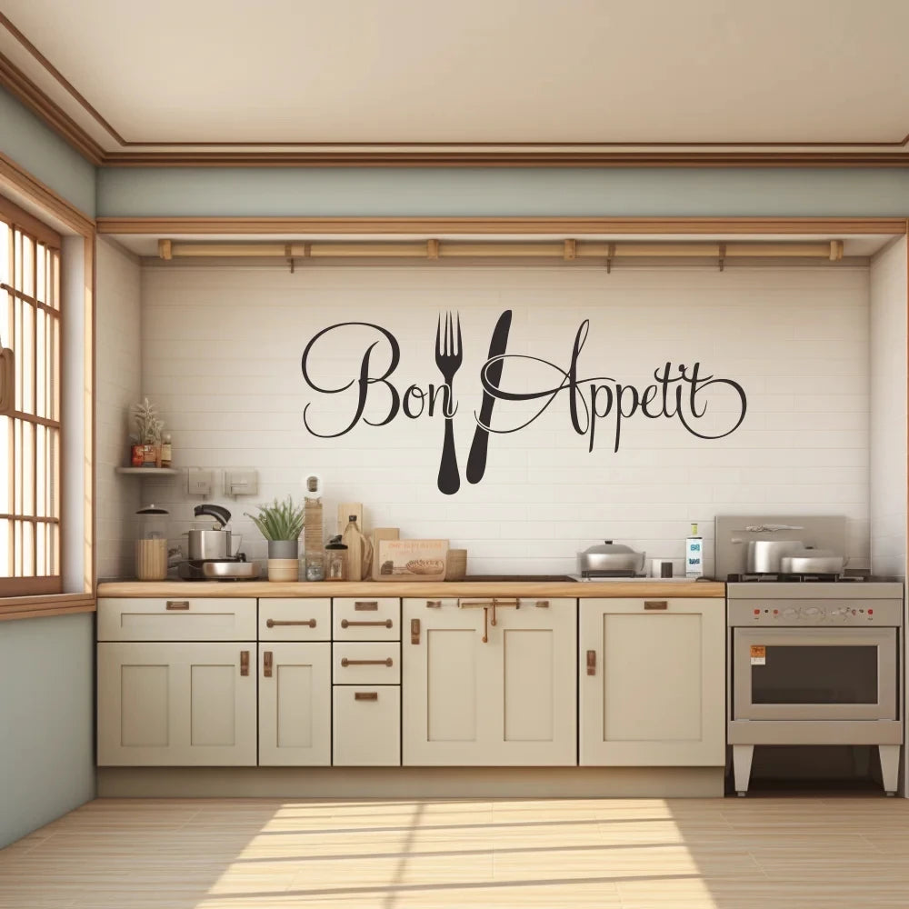 Pc Bon App Tit Fork Knife Wall Sticker