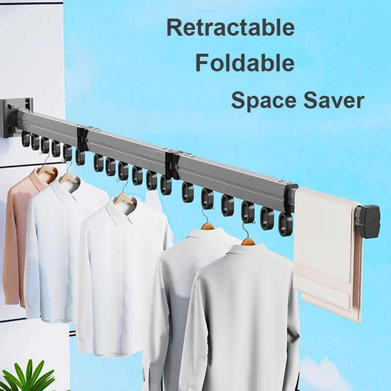 Wall Mount Folding Clothes Drying Rack Retractable Extension