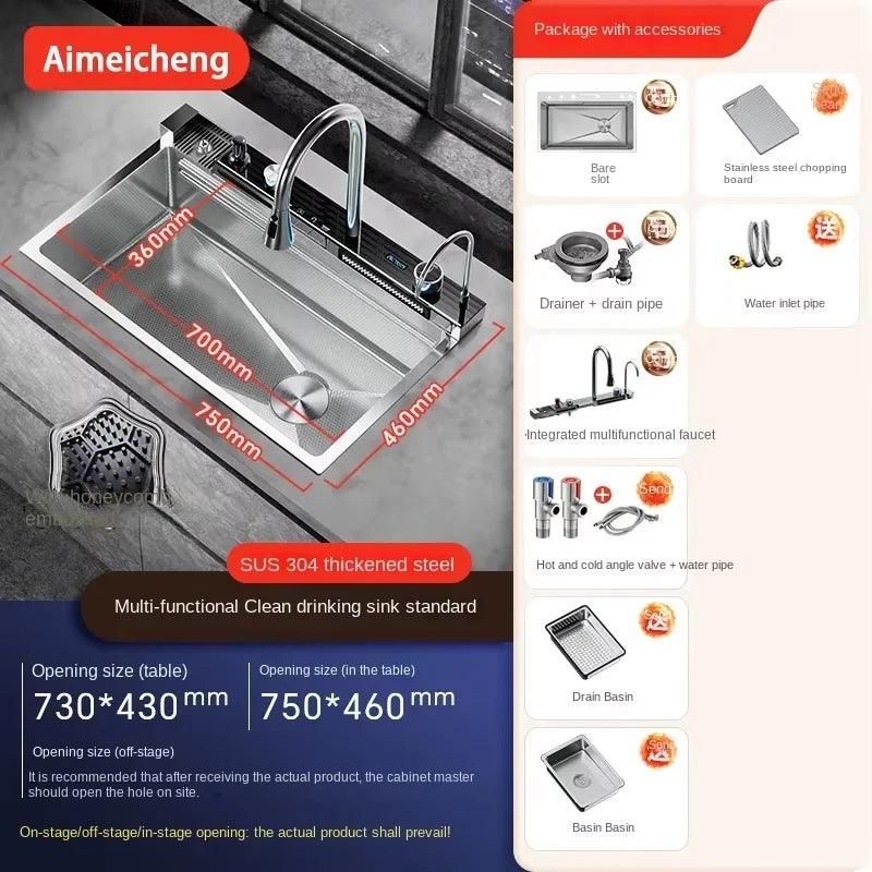 Smart Piano Key Waterfall Large Sink 304 Stainless