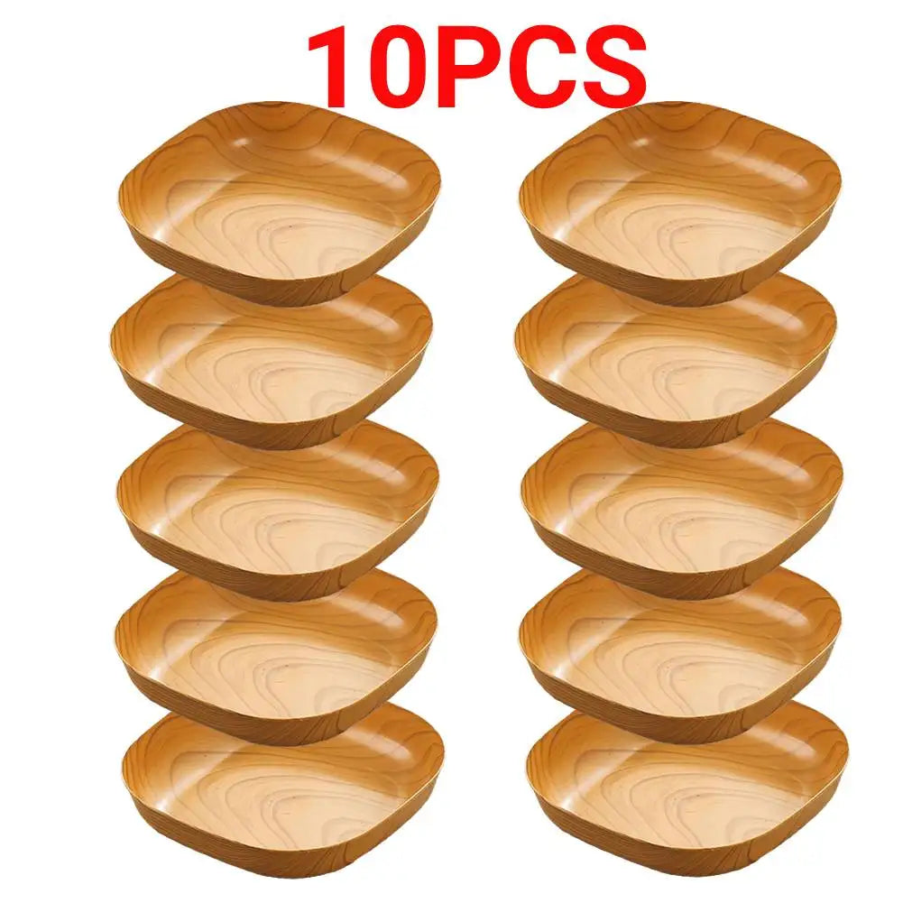 10pcs Japanese-Style Plastic Dish Simple Imitation Wood Grain