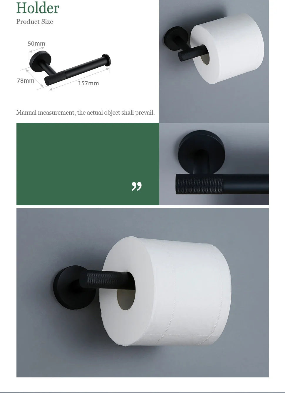 Matte Black Bathroom Brass Knurled Kit Paper Holder