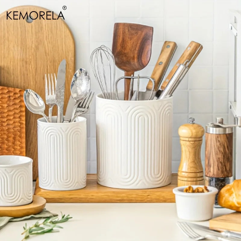 Ceramic Utensil Holder Organizer - Countertop Storage Jar