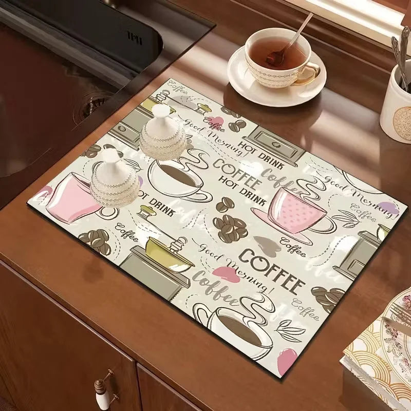 Romantic Pink Bow Floral Print Counter Drying Mat