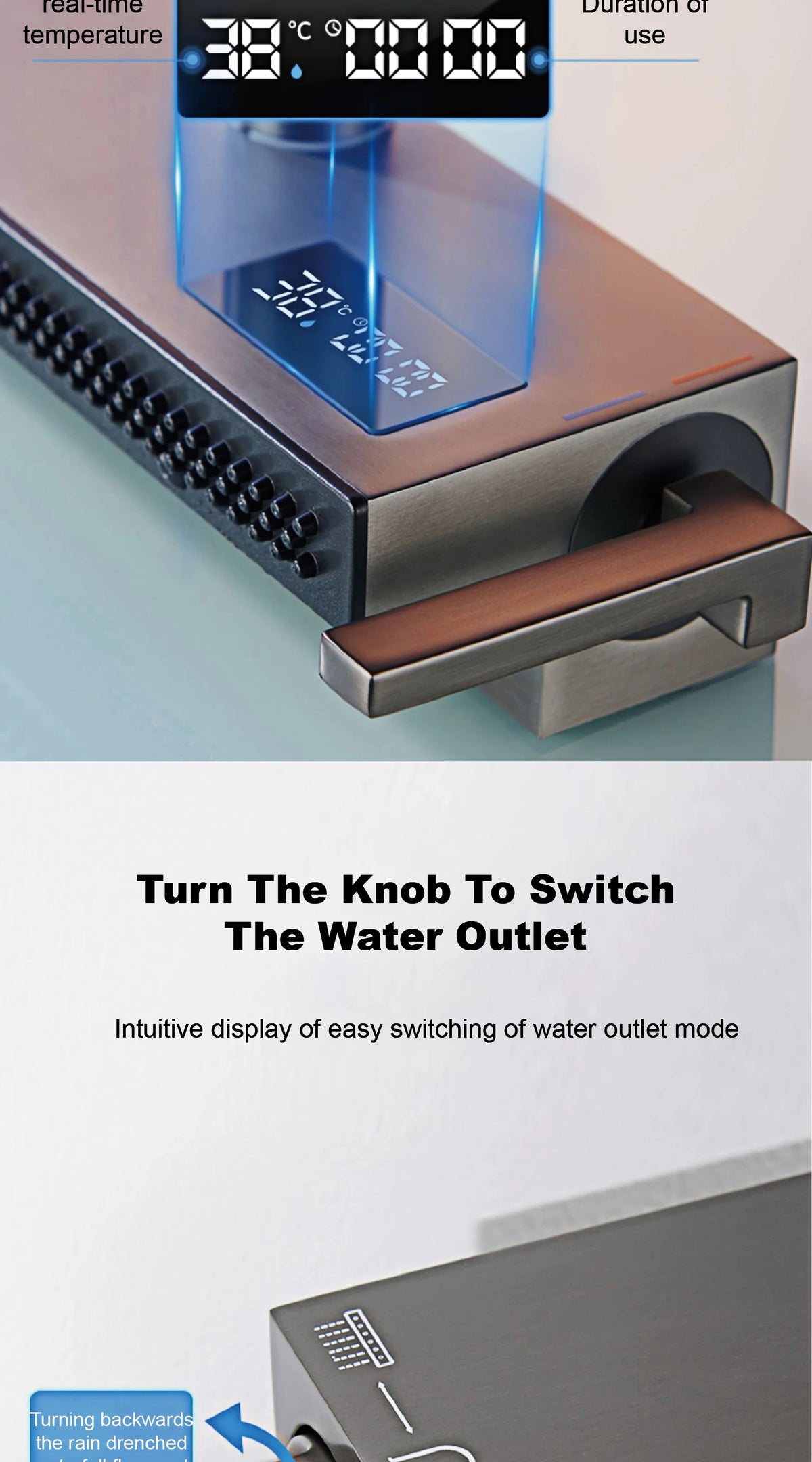 Luxury Gunmetal Brass Led Digital Display Faucet Hole
