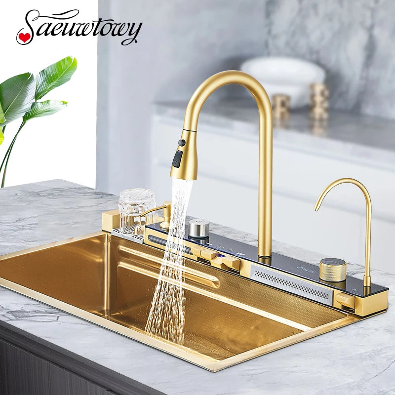 Brushed Golden Smart Digital Display Integrated Sink