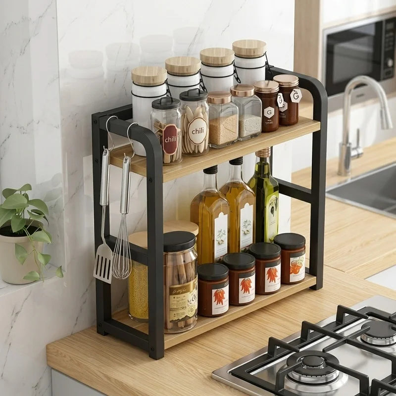 1pc 2-Tier Metal Countertop Shelf Space Saving Organizer