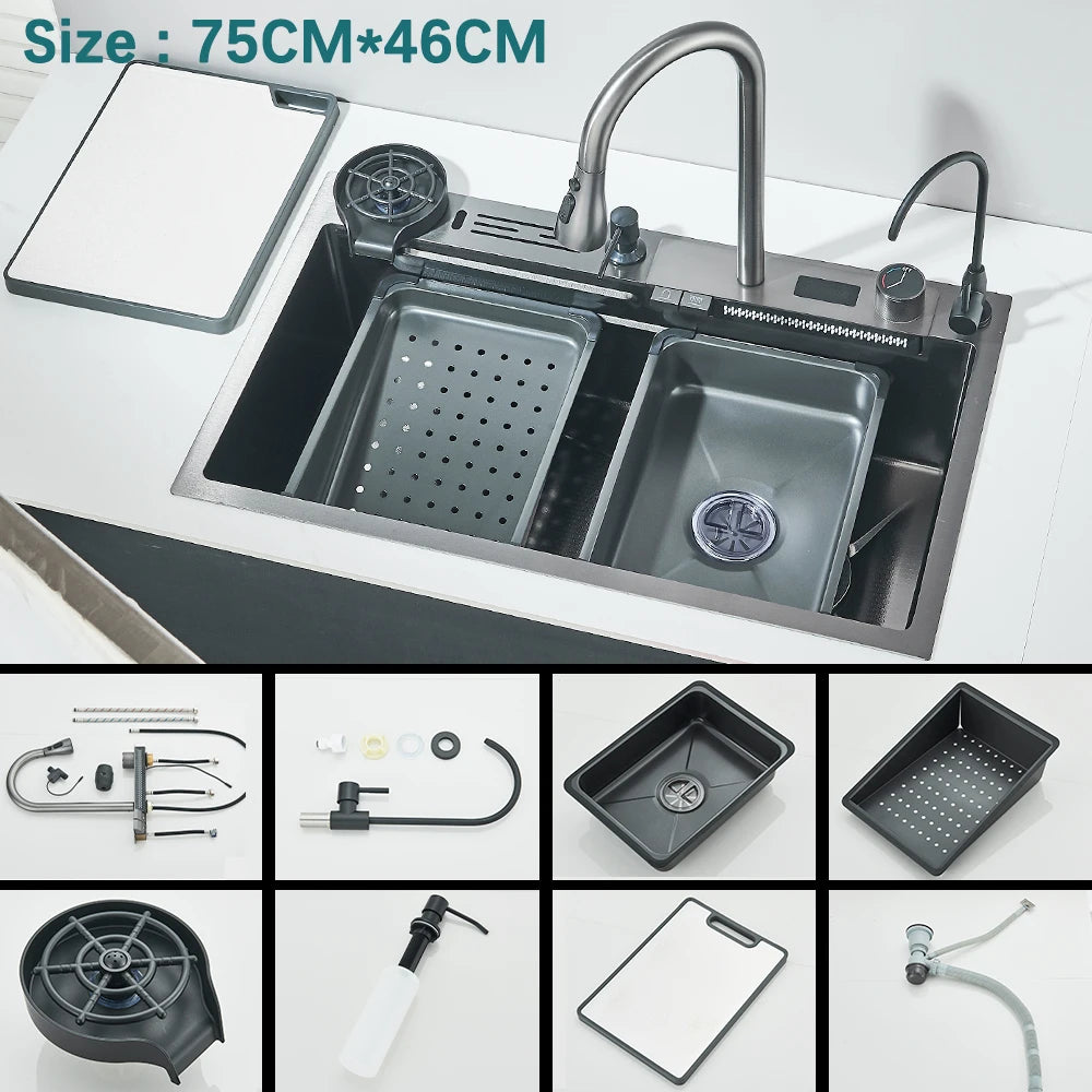 304 Stainless Steel Waterfall Sink Digital Display Large