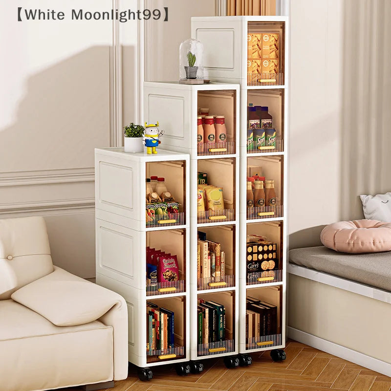 White Foldable Storage Cabinet Bathroom Organizer Slim Cabinet