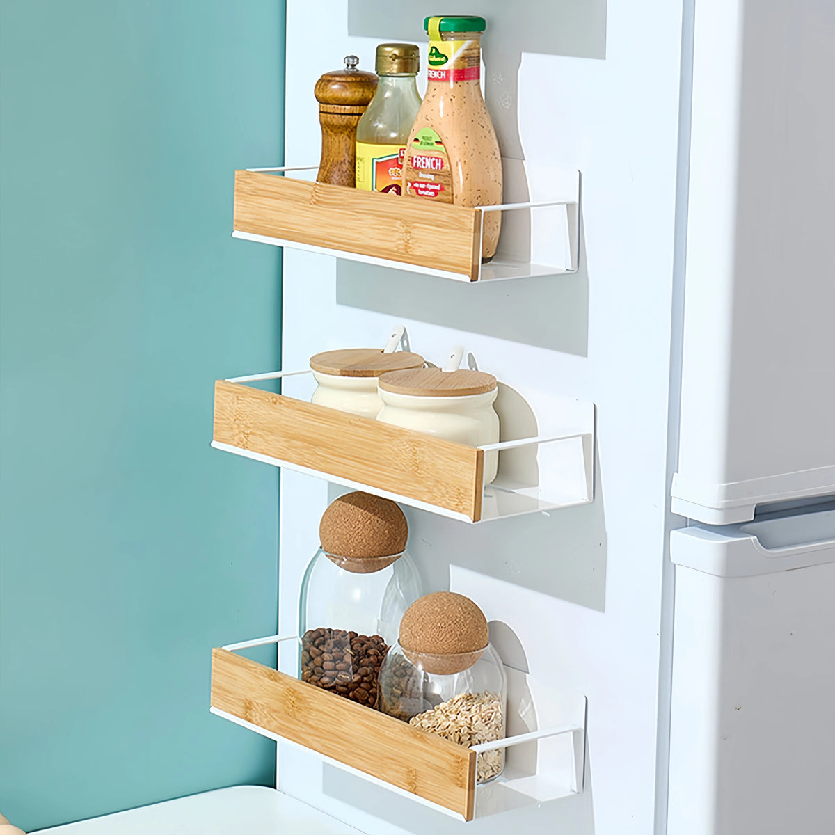Magnetic Fridge Shelf Spice Storage Rack Black Iron