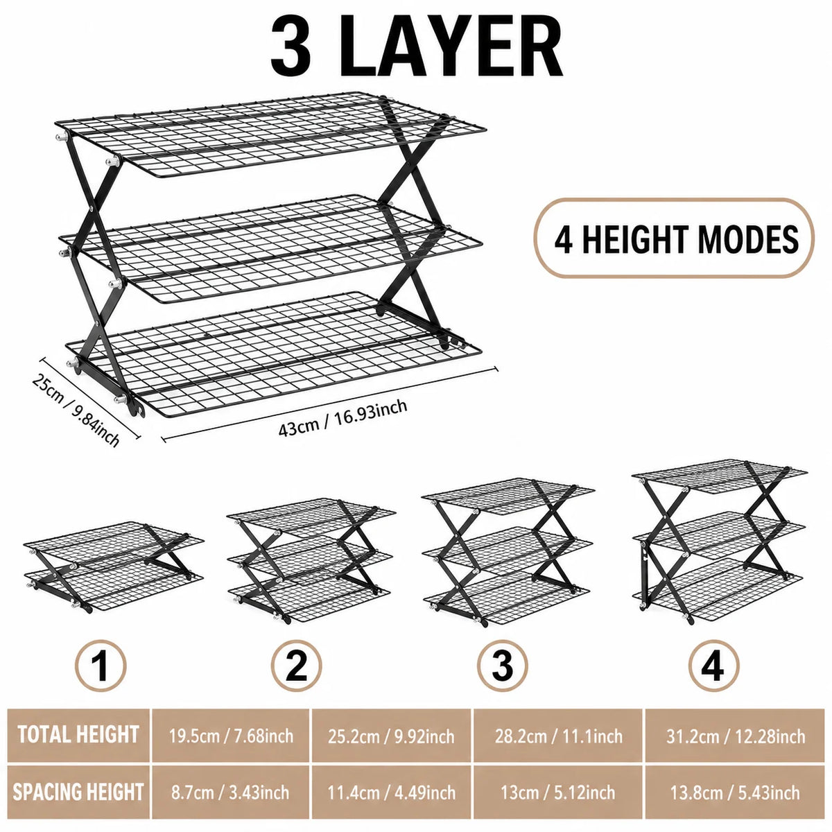 Foldable 2/3/4 Tier Cooling Rack Baking Space Saving