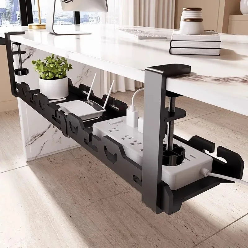 Telescopic Under Table Storage Rack Metal Cable Management