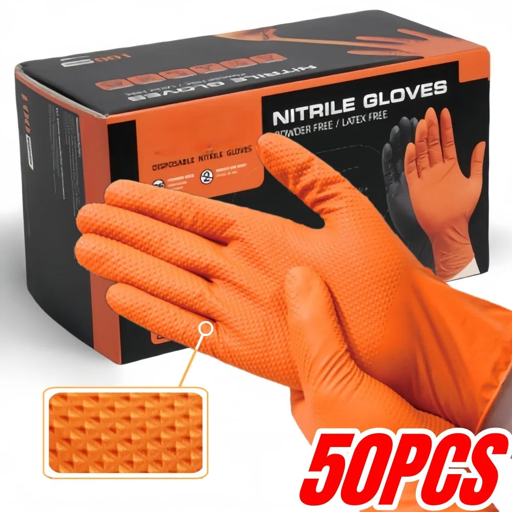 Heavy Duty Nitrile Work Gloves Orange Disposible Latex