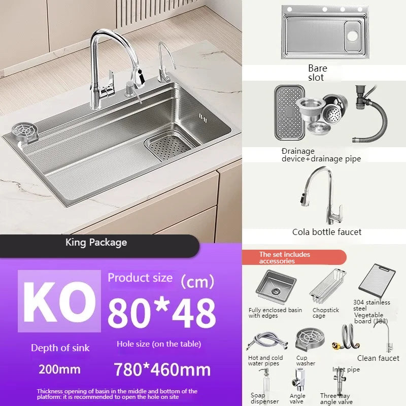 Drop In Sink 304 Stainless Steel Embossed Large