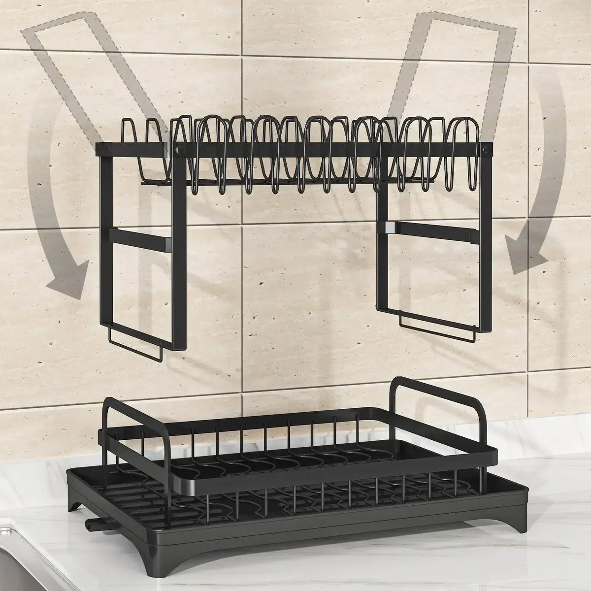 Space Saving Double Tier Dish Drying Rack Rust