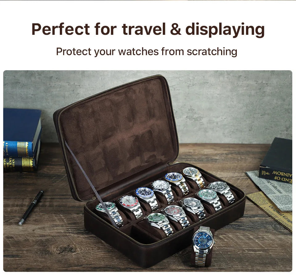 Vintage Leather Watch Box Organizer Men Travel Storage