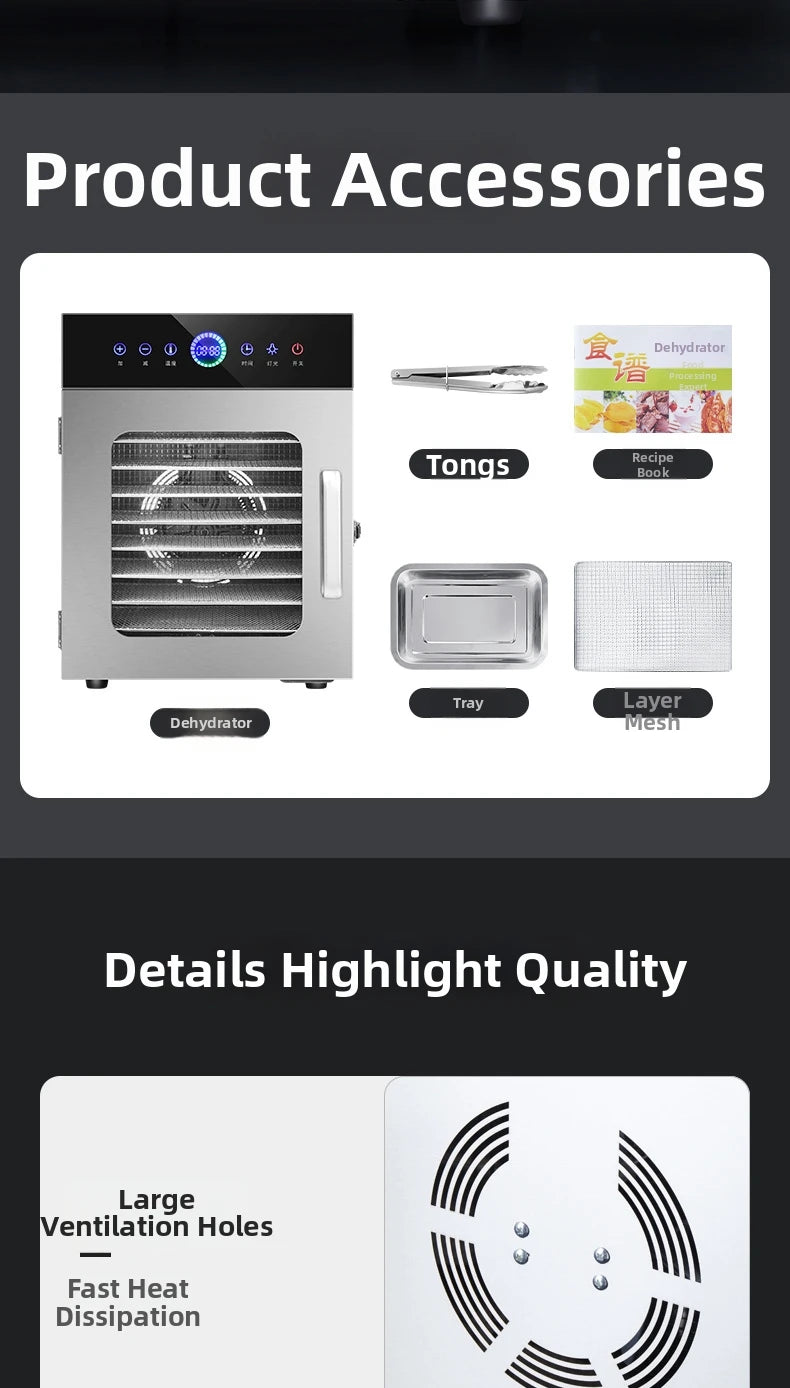 8-Tier Stainless Steel Food Dehydrator Commercial Power Digital
