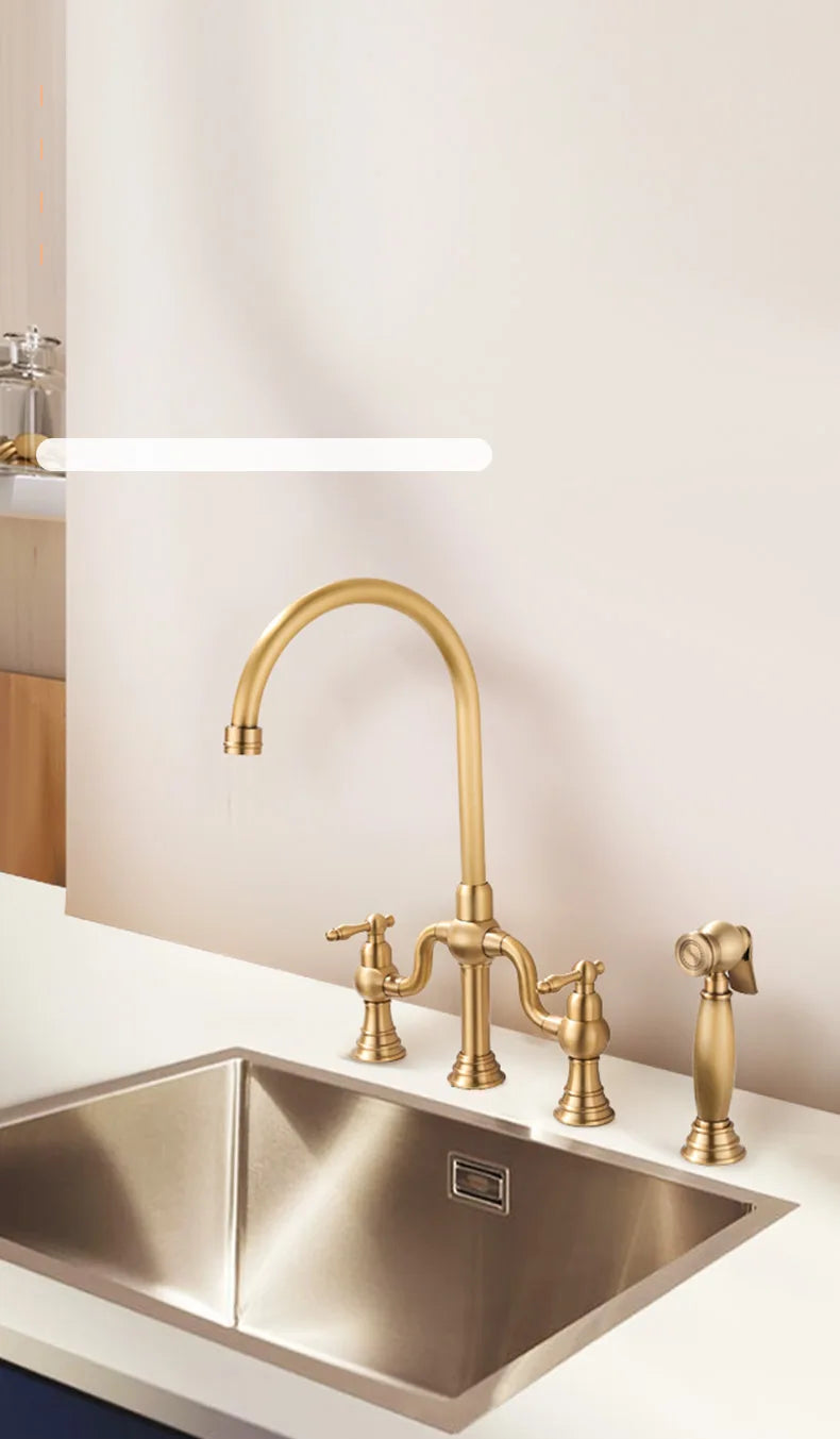 Vintage Bridge Antique Faucet Basin Solid Brass Double-Handle