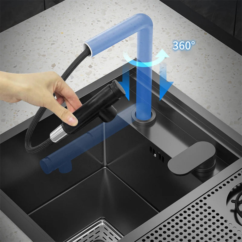 Nano Hidden Bar Sink Black Folding Faucet Silvery