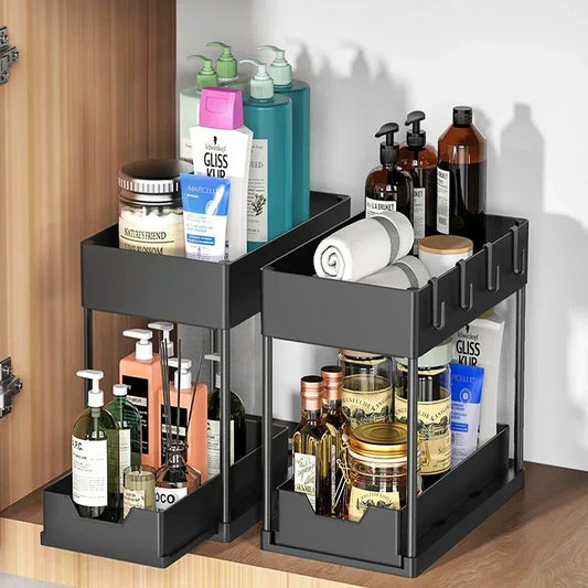 2-Tier Under Sink Organizers Storage Sliding L-Shape Under