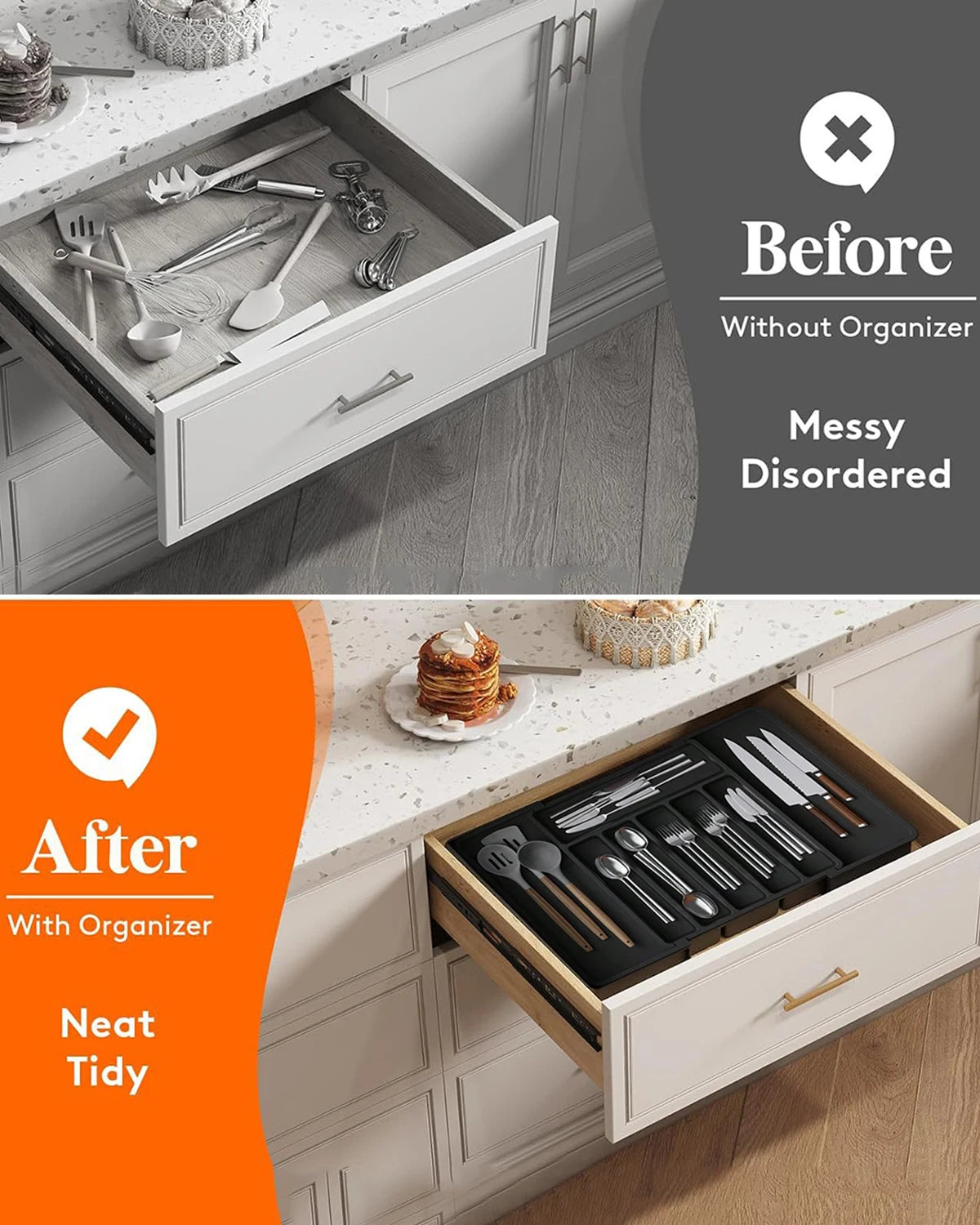 Expandable Drawer Organizer - Adjustable Retractable Cutlery
