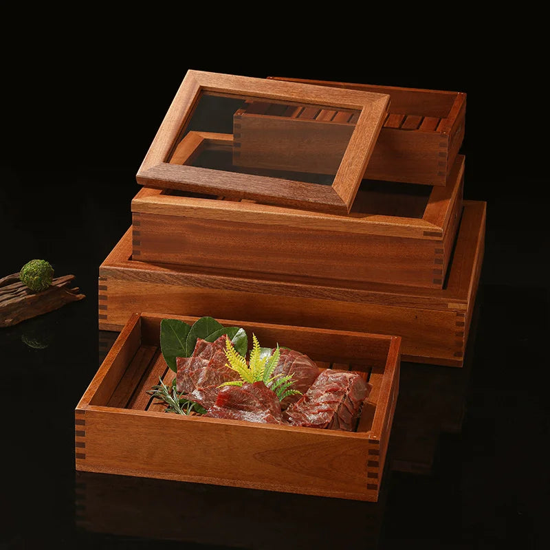 Japanese Cuisine Wooden Sashimi Sushi Box Lid Fish