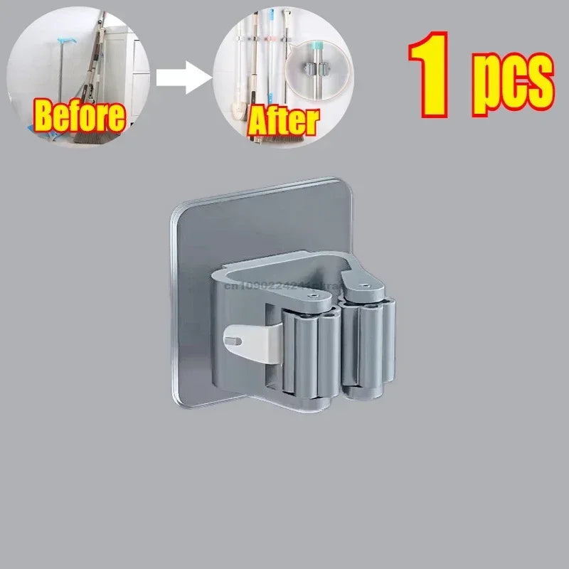 Mop Broom Holder Storage Rack Adhesive Hooks Wall