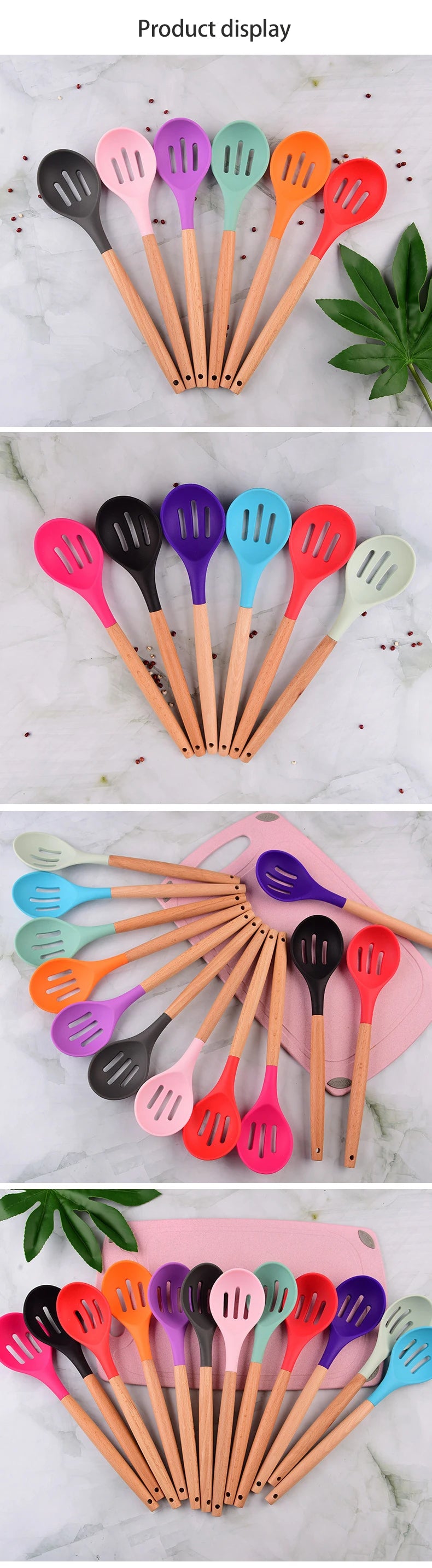 1pc Silicone Skimmer Colander Slotted Serving Spoon Salad