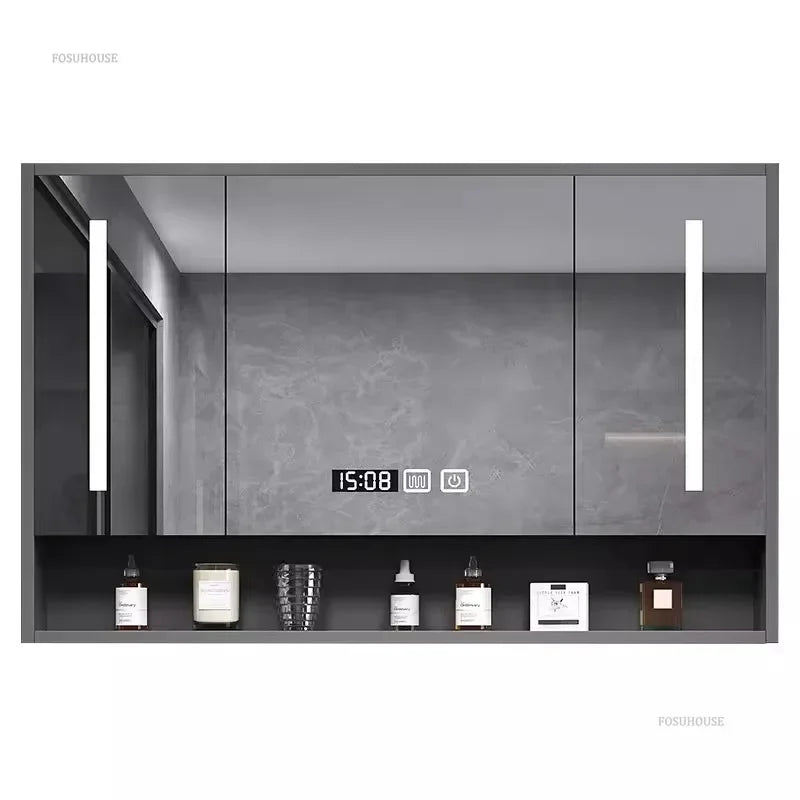 Smart Bathroom Mirror Cabinets Wall-Mounted Backlight Anti-Fog