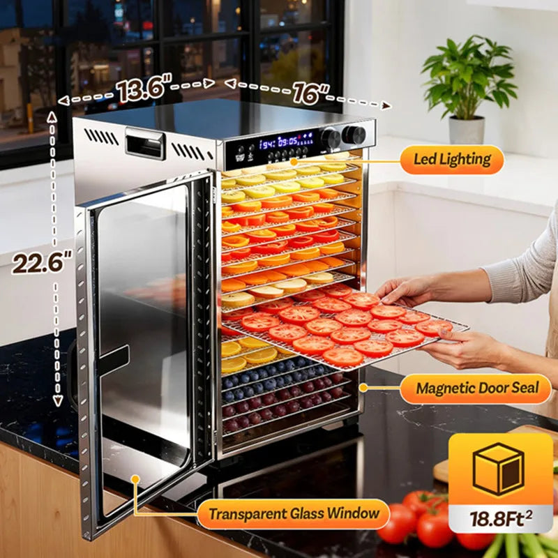 48h Timer Food Dehydrator Machine 18-Tray Large Capacity