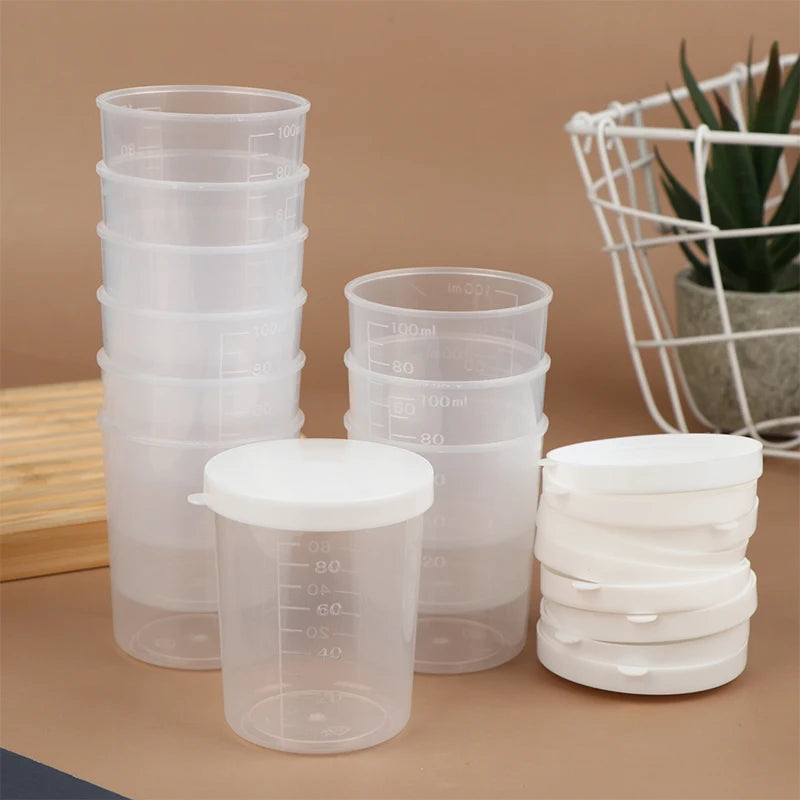 10pcs Clear Liquid Pill Measuring Cups Lids Travel